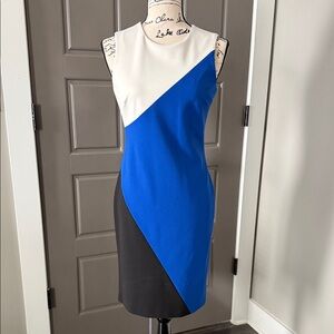 Calvin Klein Colorblock Sleeveless Dress - Blue, White, and Black